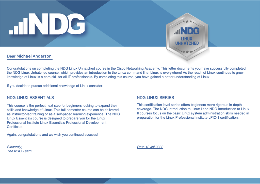 NDG-Linux-Unhatc-certificate